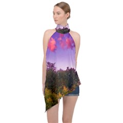 Purple Afternoon Halter Asymmetric Satin Top by okhismakingart