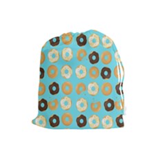 Donuts Pattern With Bites Bright Pastel Blue And Brown Drawstring Pouch (large) by genx
