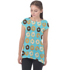 Donuts Pattern With Bites Bright Pastel Blue And Brown Cap Sleeve High Low Top by genx