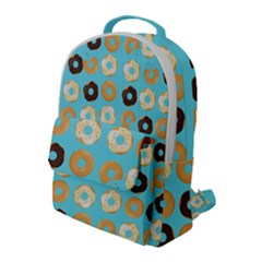 Donuts Pattern With Bites Bright Pastel Blue And Brown Flap Pocket Backpack (large) by genx