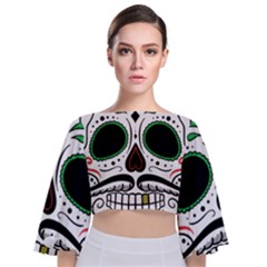 Day Of The Dead Skull Sugar Skull Tie Back Butterfly Sleeve Chiffon Top by Sudhe