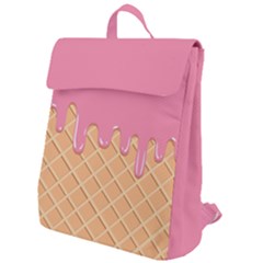 Ice Cream Pink Melting Background With Beige Cone Flap Top Backpack by genx