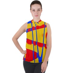 Graphic Design Graphic Design Mock Neck Chiffon Sleeveless Top by Pakrebo