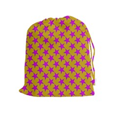 Pink Stars Pattern On Yellow Drawstring Pouch (xl) by BrightVibesDesign