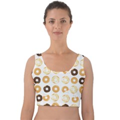 Donuts Pattern With Bites Bright Pastel Blue And Brown Cropped Sweatshirt Velvet Crop Top by genx