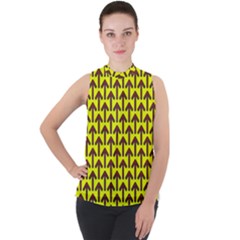 Arrows Mock Neck Chiffon Sleeveless Top