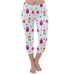 Popsicle Juice Watercolor With Fruit Berries And Cherries Summer Pattern Capri Winter Leggings  by genx