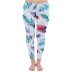 Feathers Boho Style Purple Red And Blue Watercolor Classic Winter Leggings by genx