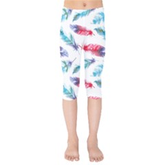 Feathers Boho Style Purple Red And Blue Watercolor Kids  Capri Leggings  by genx