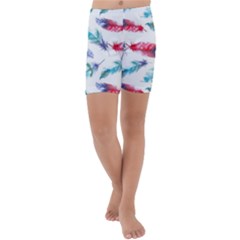 Feathers Boho Style Purple Red And Blue Watercolor Kids  Lightweight Velour Capri Yoga Leggings by genx
