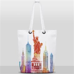 New York City Poster Watercolor Painting Illustrat Full Print Rope Handle Tote (small)