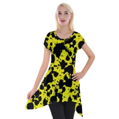 Black And Yellow Leopard Style Paint Splash Funny Pattern  Short Sleeve Side Drop Tunic by yoursparklingshop