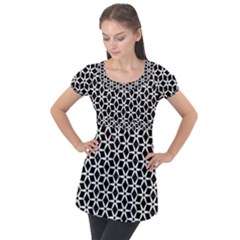 No Interruptions - Geometric Design Puff Sleeve Tunic Top by WensdaiAmbrose