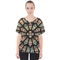 Church Window Rosette Glass Window V-neck Dolman Drape Top by Pakrebo