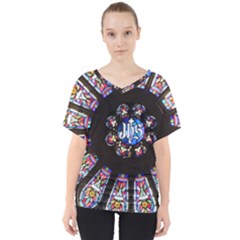 Rosette Stained Glass Window Church V-neck Dolman Drape Top by Pakrebo
