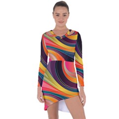Abstract Colorful Background Wavy Asymmetric Cut-out Shift Dress by HermanTelo