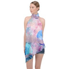 Abstract Clouds And Moon Halter Asymmetric Satin Top by charliecreates