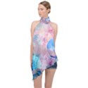 Abstract clouds and moon Halter Asymmetric Satin Top View1