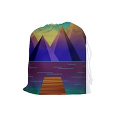 Jetty Landscape Scenery Mountains Drawstring Pouch (large) by Pakrebo