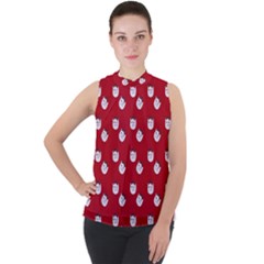 Lazy Bat One Red Pattern Mock Neck Chiffon Sleeveless Top by snowwhitegirl