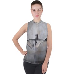 Awesome Whale In The Sky Mock Neck Chiffon Sleeveless Top