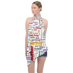 Writing Author Motivation Words Halter Asymmetric Satin Top by Sapixe