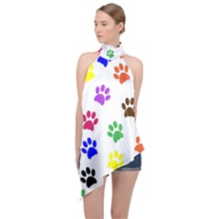 Pawprints Paw Prints Paw Animal Halter Asymmetric Satin Top by Sapixe
