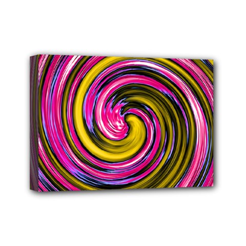 Swirl Vortex Motion Pink Yellow Mini Canvas 7  X 5  (stretched) by HermanTelo