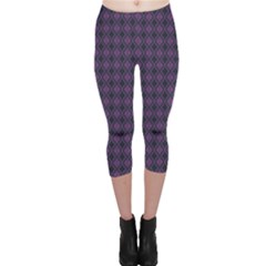 Argyle Dark Pink Black Pattern Capri Leggings  by BrightVibesDesign