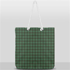 Argyle Dark Green Brown Pattern Full Print Rope Handle Tote (large) by BrightVibesDesign