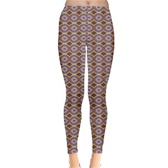Ornate Oval  Pattern Yellow Blue Leggings  by BrightVibesDesign