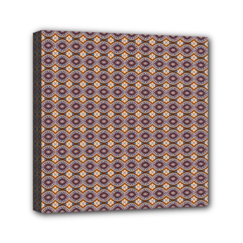 Ornate Oval Pattern Brown Blue Mini Canvas 6  X 6  (stretched) by BrightVibesDesign