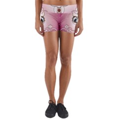 Cute Little Owl With Hearts Yoga Shorts