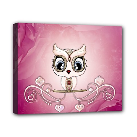 Cute Little Owl With Hearts Canvas 10  X 8  (stretched) by FantasyWorld7