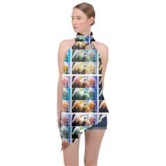 Twenty-seven Snowball Branch Collage Halter Asymmetric Satin Top by okhismakingart