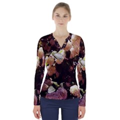 Pink Snowballs Ii V-neck Long Sleeve Top by okhismakingart