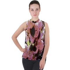 Pink Snowballs Mock Neck Chiffon Sleeveless Top by okhismakingart