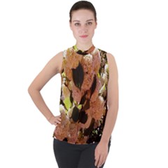 Yellow-pink Snowballs Mock Neck Chiffon Sleeveless Top by okhismakingart