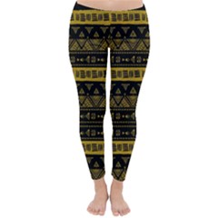 Native American Ornaments Watercolor Pattern Black Gold Classic Winter Leggings by EDDArt