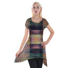 Fractal Design Pattern Decorative Short Sleeve Side Drop Tunic by Pakrebo