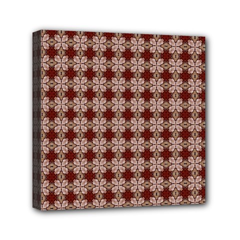 Brown Tiles Leaves Wallpaper Mini Canvas 6  X 6  (stretched) by Pakrebo