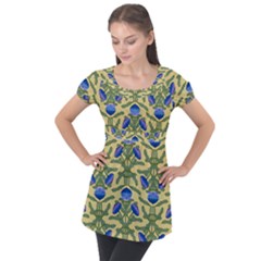 Pattern Thistle Structure Texture Puff Sleeve Tunic Top by Pakrebo