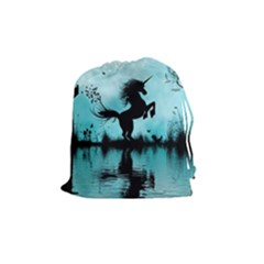 Wonderful Unicorn Silhouette In The Night Drawstring Pouch (medium) by FantasyWorld7