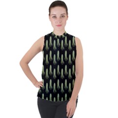 Cactus Black Pattern Mock Neck Chiffon Sleeveless Top by snowwhitegirl