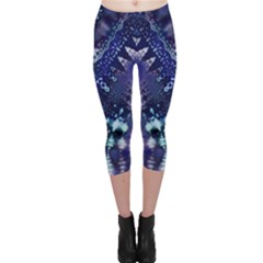 Blue Fractal Lace Tie Dye Capri Leggings  by KirstenStar