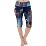 High Rise Buildings With Lights Lightweight Velour Cropped Yoga Leggings