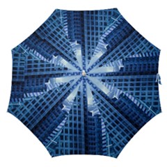 City Blue Building Construction Straight Umbrellas by Pakrebo