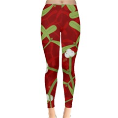 Mistletoe Christmas Texture Advent Leggings  by Simbadda