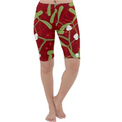 Mistletoe Christmas Texture Advent Cropped Leggings  by Simbadda