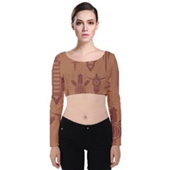 Background Non Seamless Pattern Velvet Long Sleeve Crop Top by Simbadda